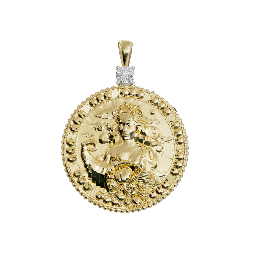 קמע מזל בתולה עם שיבוץ סוליטר של יהלום לבן