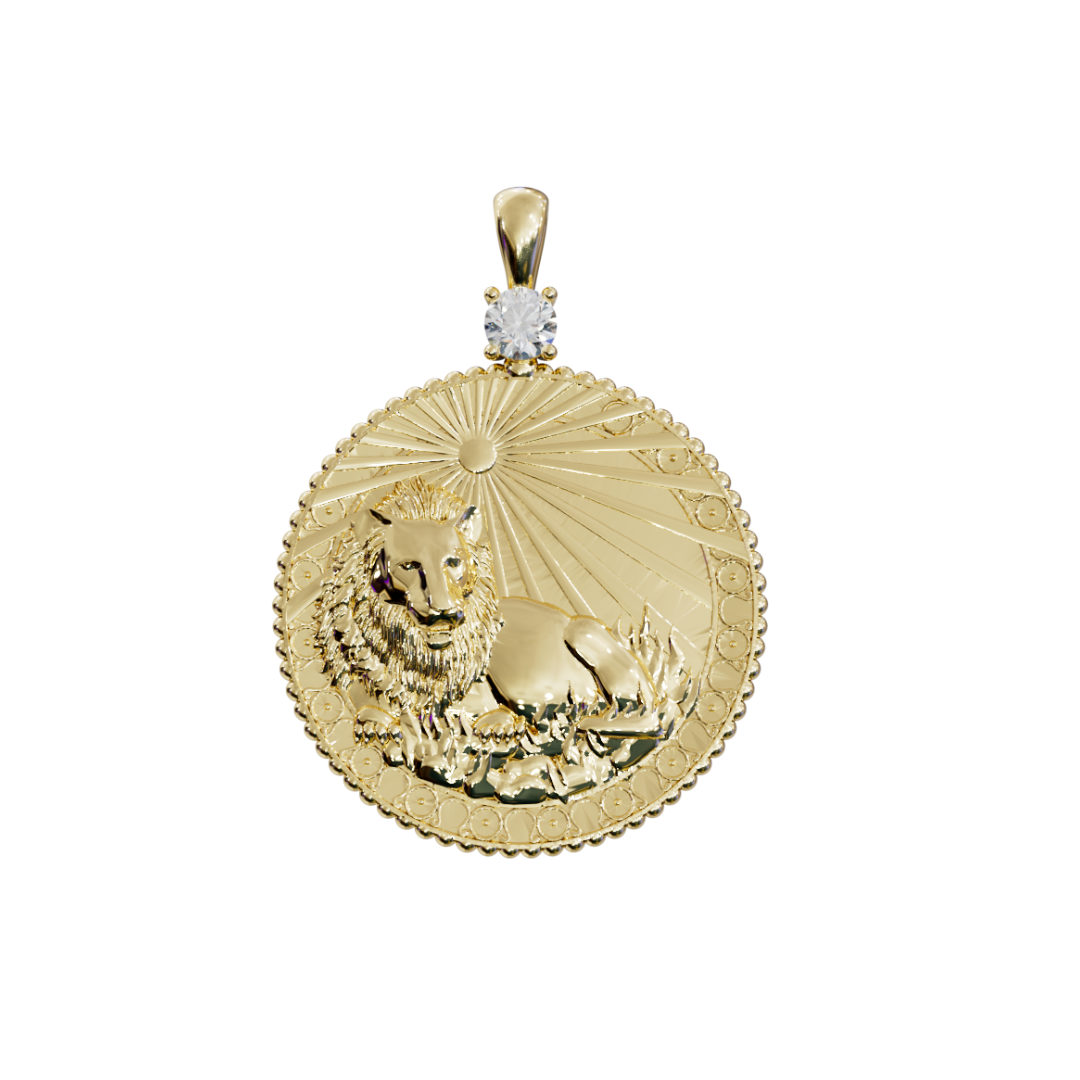 קמע מזל אריה עם שיבוץ סוליטר של יהלום לבן