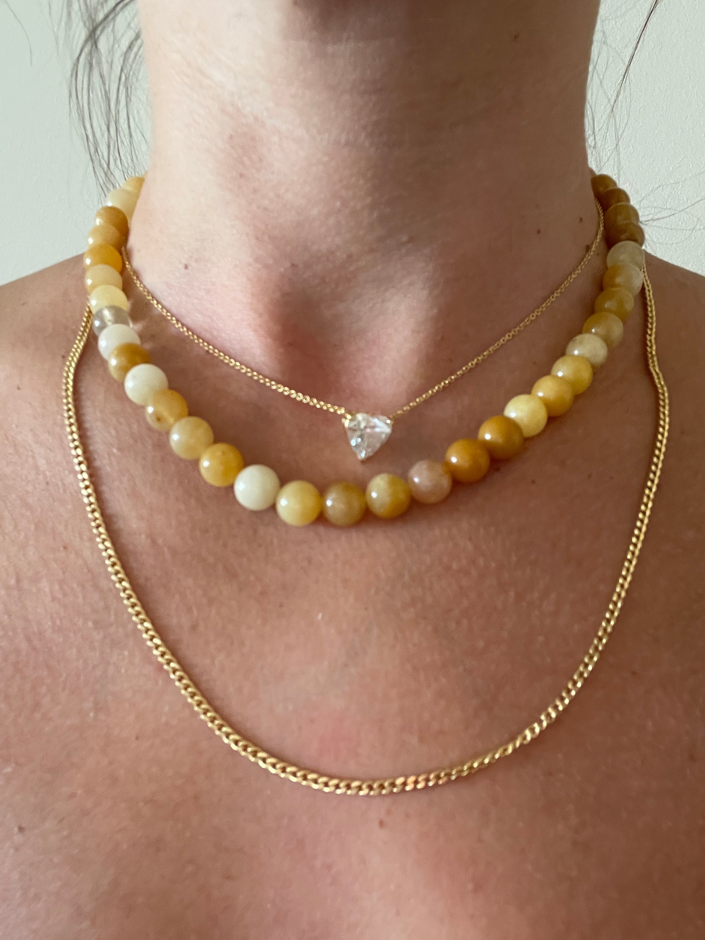 שרשרת אבן חן צהוב גווני חרדל טבעית 8 מ״מ
