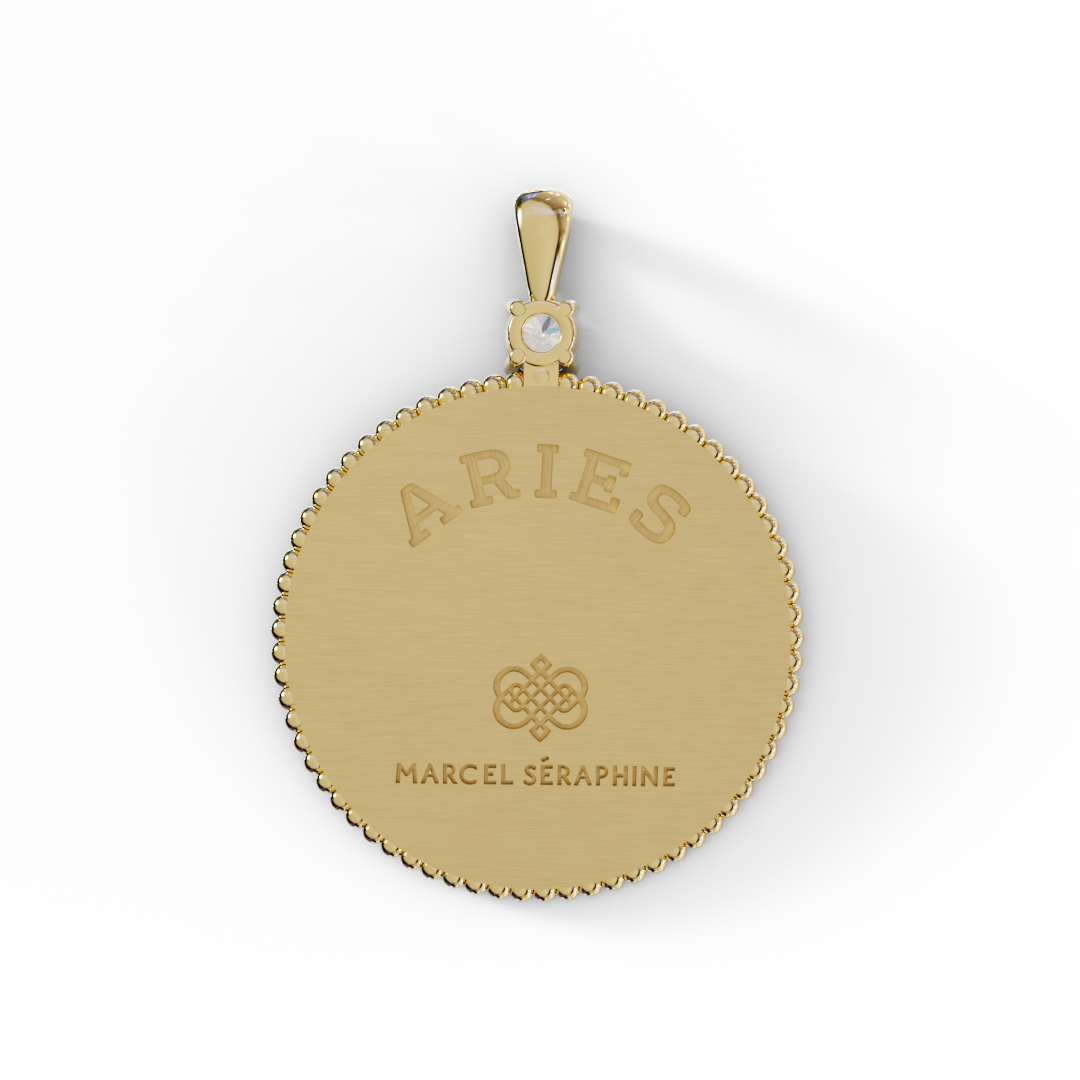 קמע מזל טלה עם שיבוץ סוליטר של יהלום לבן