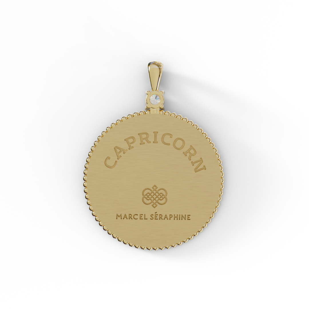 קמע מזל גדי עם שיבוץ סוליטר של אבן המזל