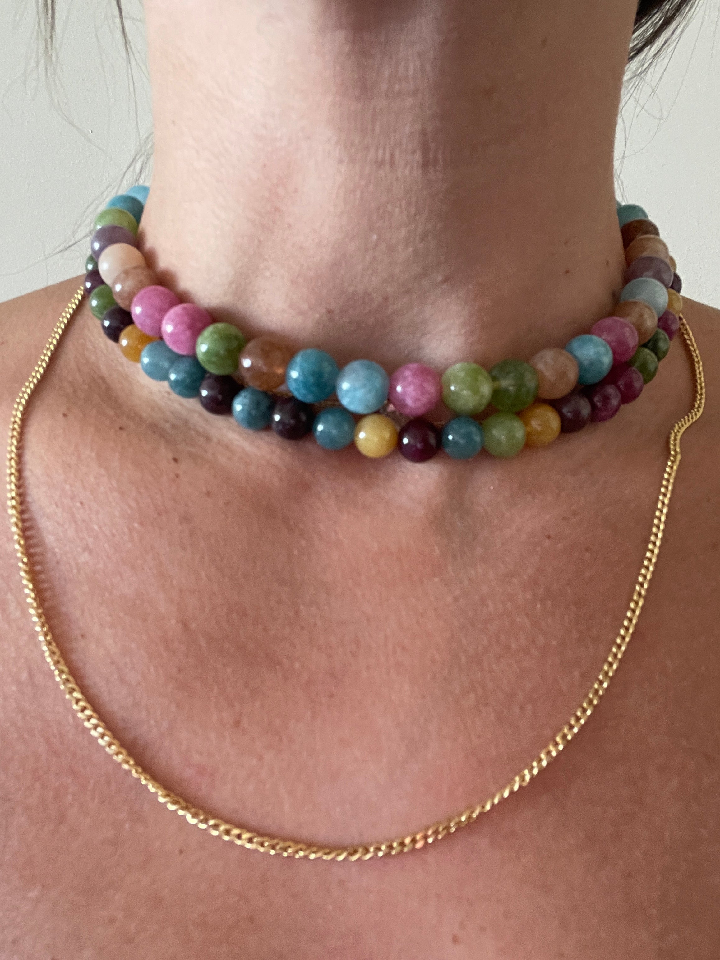 שרשרת אבן חן צבעוניות טורמלין  כהות טבעית  מ״מ 8