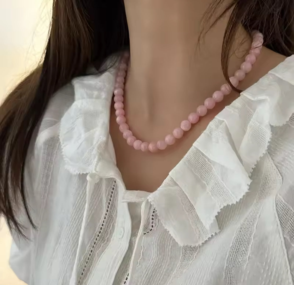 שרשרת אבן חן ורוד בייבי טבעית 8 מ״מ