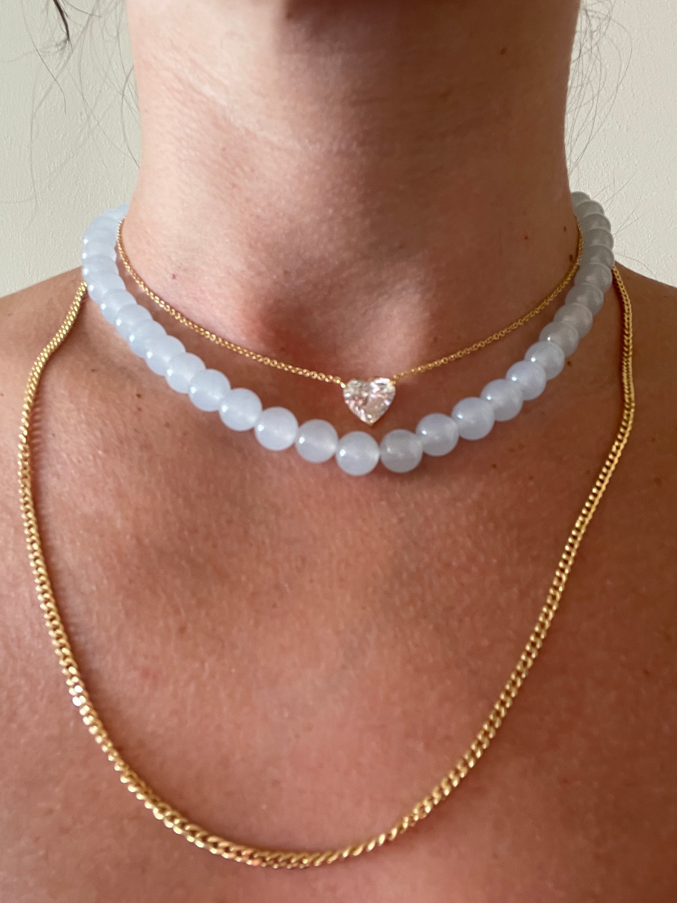 שרשרת אבן חן אקוואמרין בהיר טבעית 8 מ״מ