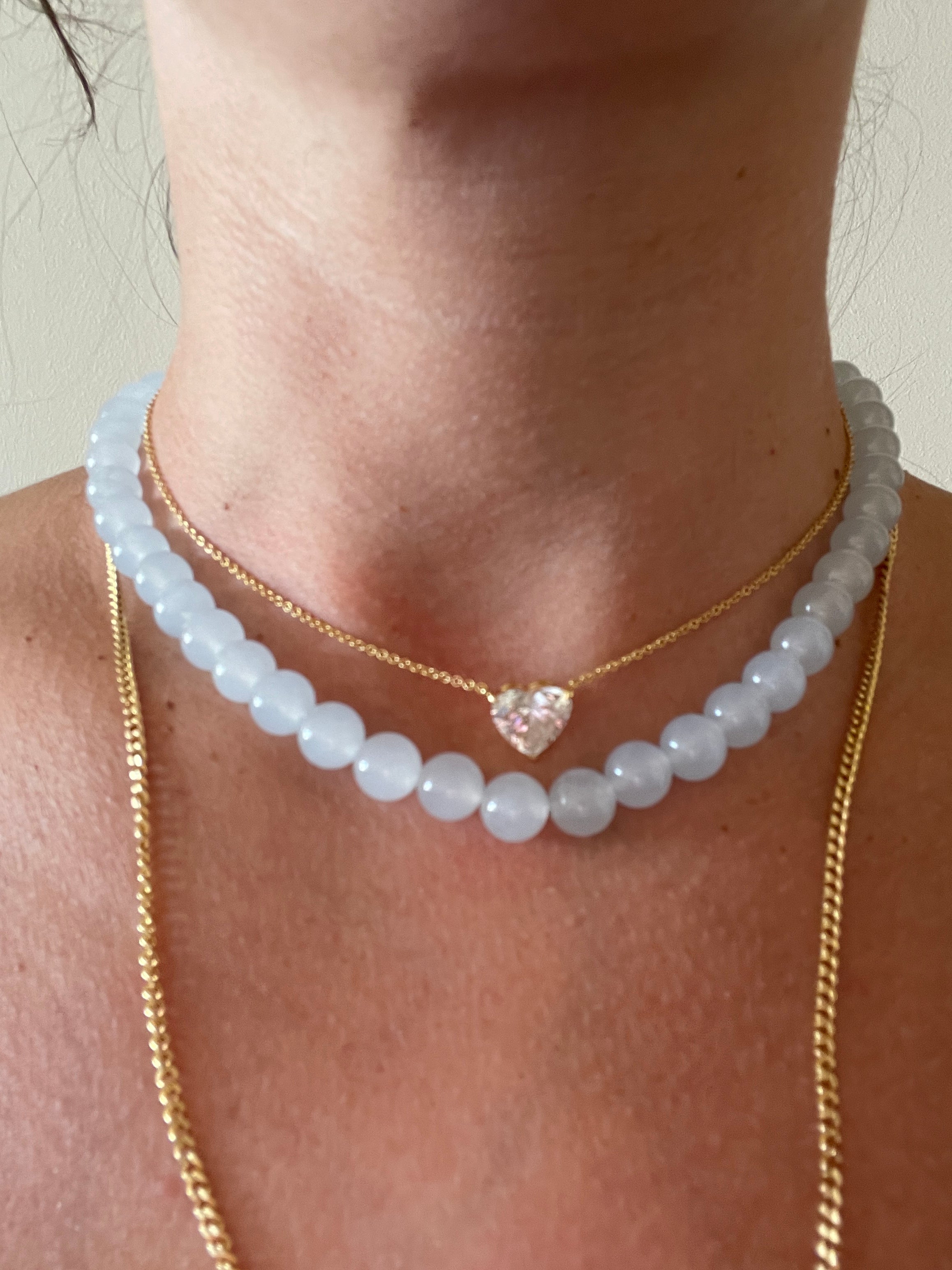 שרשרת אבן חן אקוואמרין בהיר טבעית 8 מ״מ