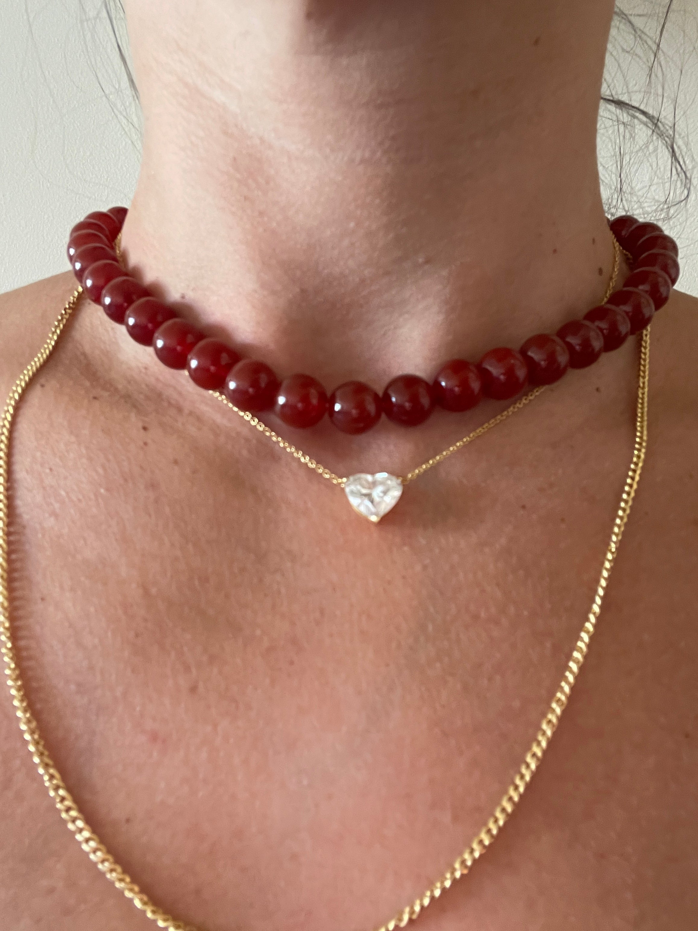 שרשרת אבן חן גרנט אדום יין טבעית 12 מ״מ