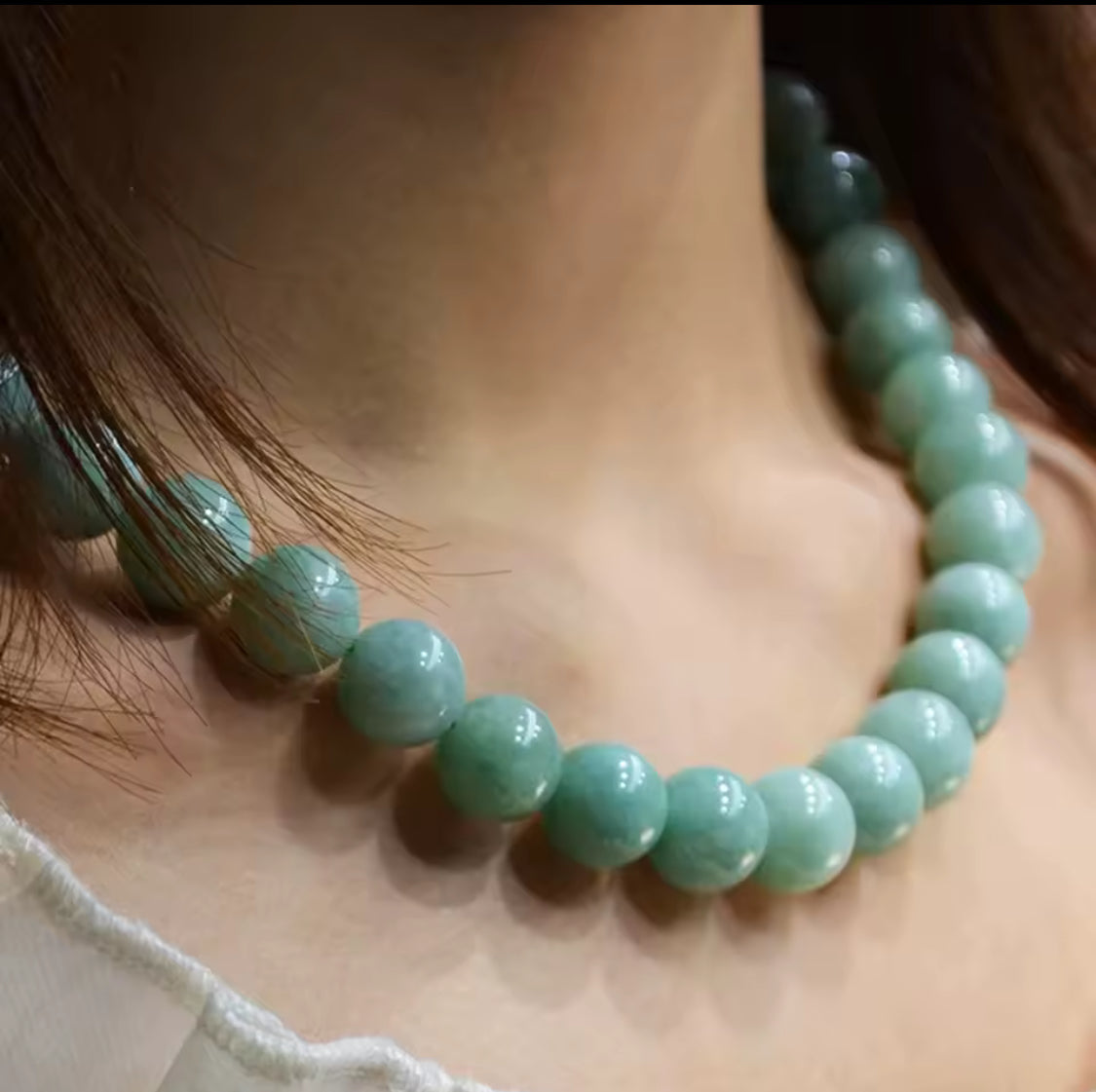 שרשרת אבן חן ג׳ייד טבעית 8 מ״מ