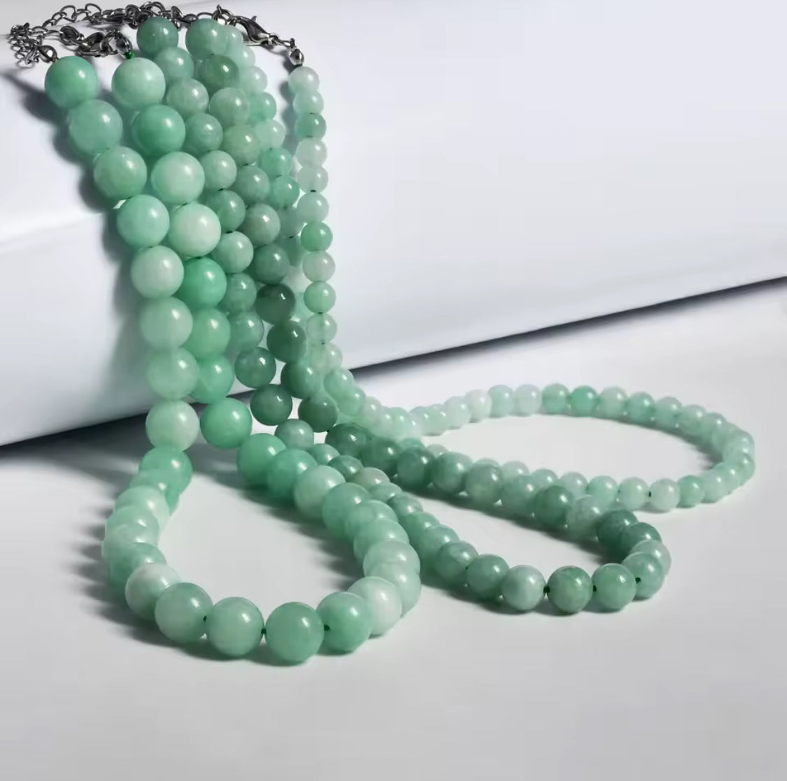 שרשרת אבן חן ג׳ייד טבעית 8 מ״מ