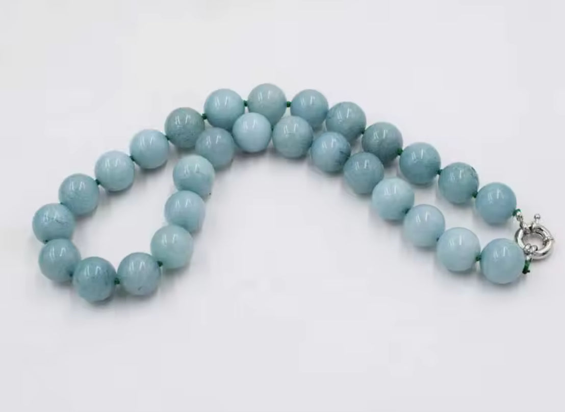 שרשרת אבן חן ג׳ייד תכלת טבעית 12 מ״מ