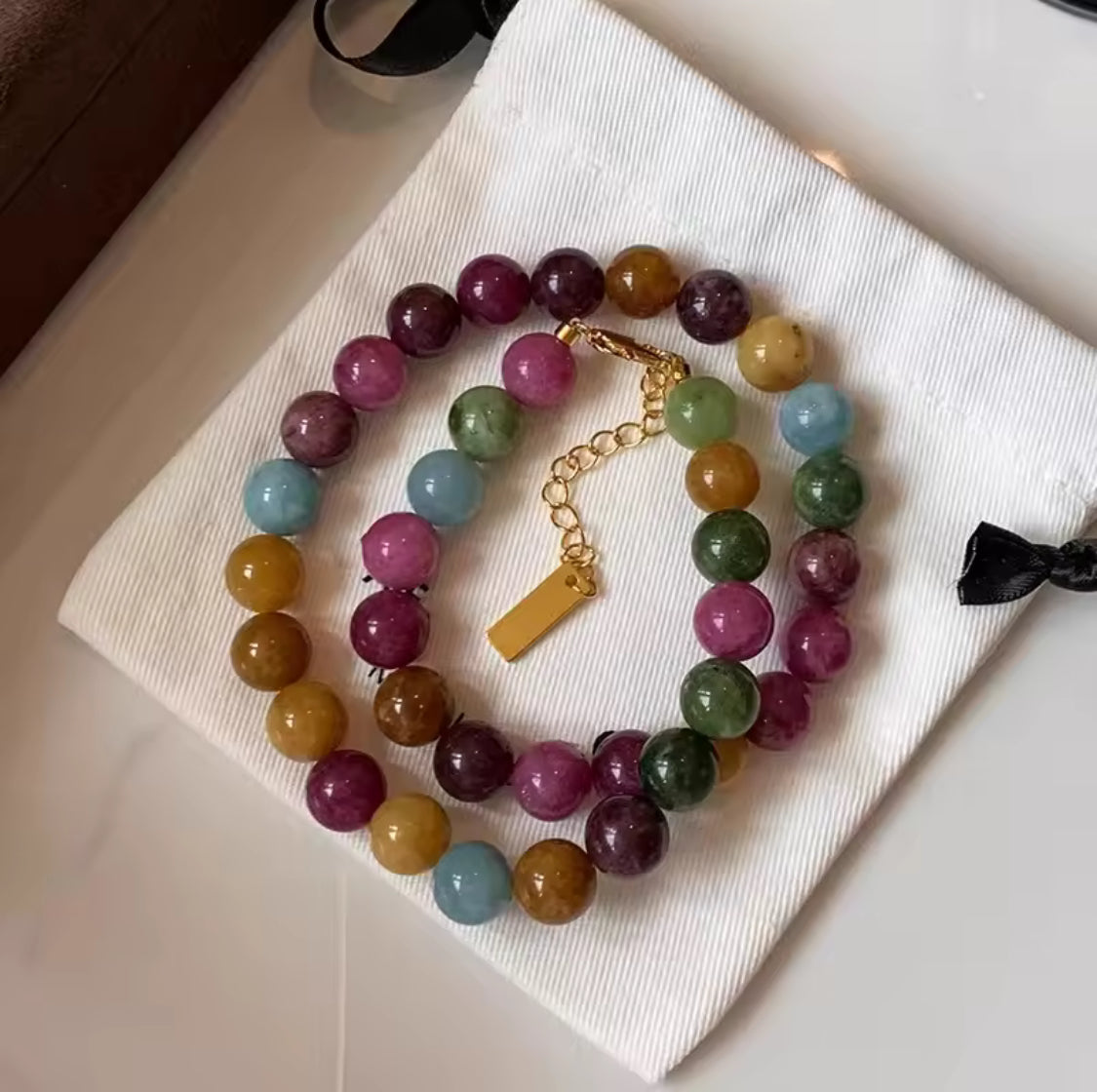 שרשרת אבן חן צבעוניות טבעית 12 מ״מ