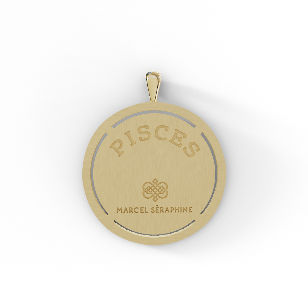 קמע מזל דגים עם שיבוץ סוליטר של יהלום לבן