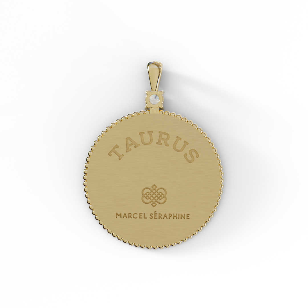 קמע מזל שור עם שיבוץ היילו של יהלומים לבנים