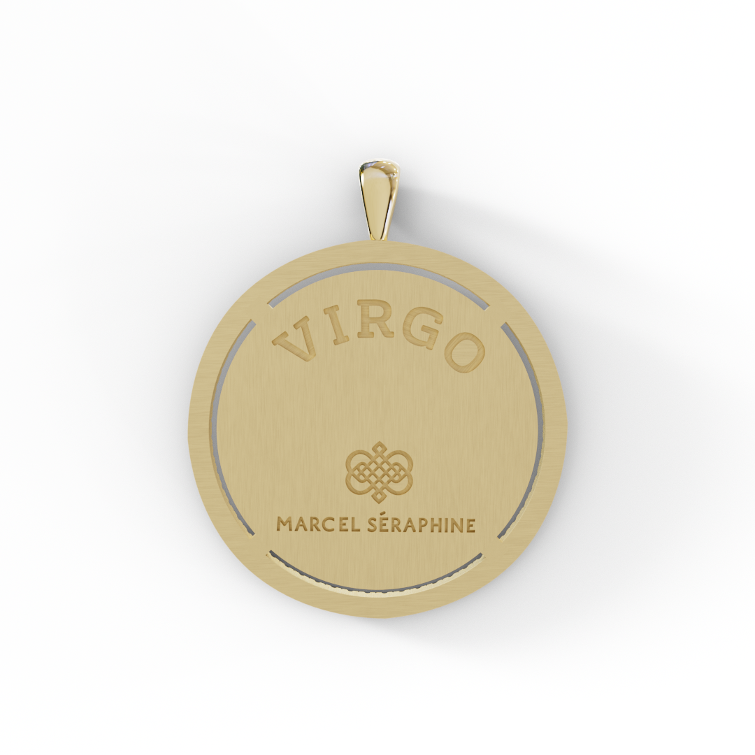 קמע מזל בתולה עם שיבוץ סוליטר של אבן המזל