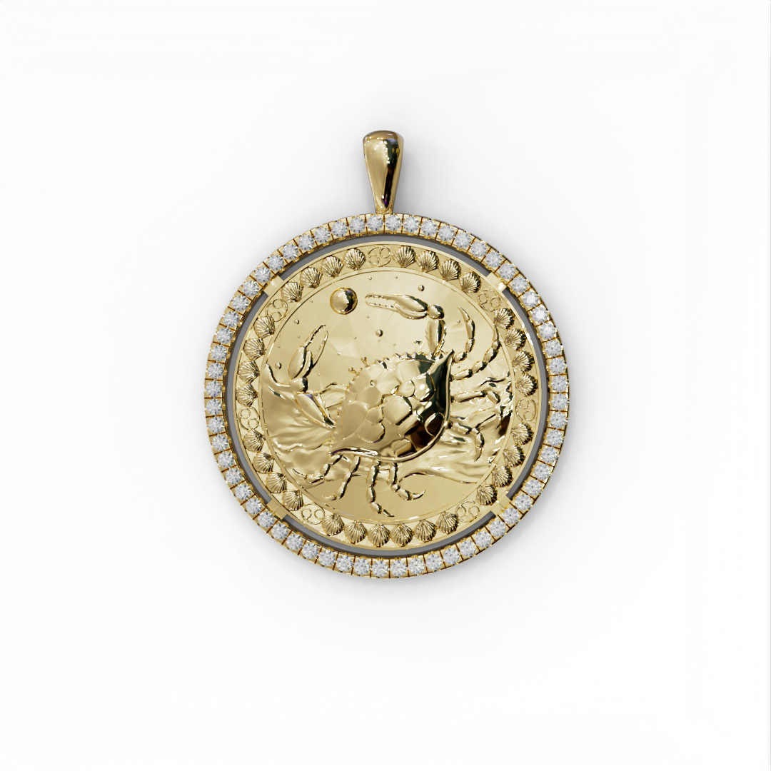 קמע מזל סרטן עם שיבוץ היילו ביהלומים לבנים