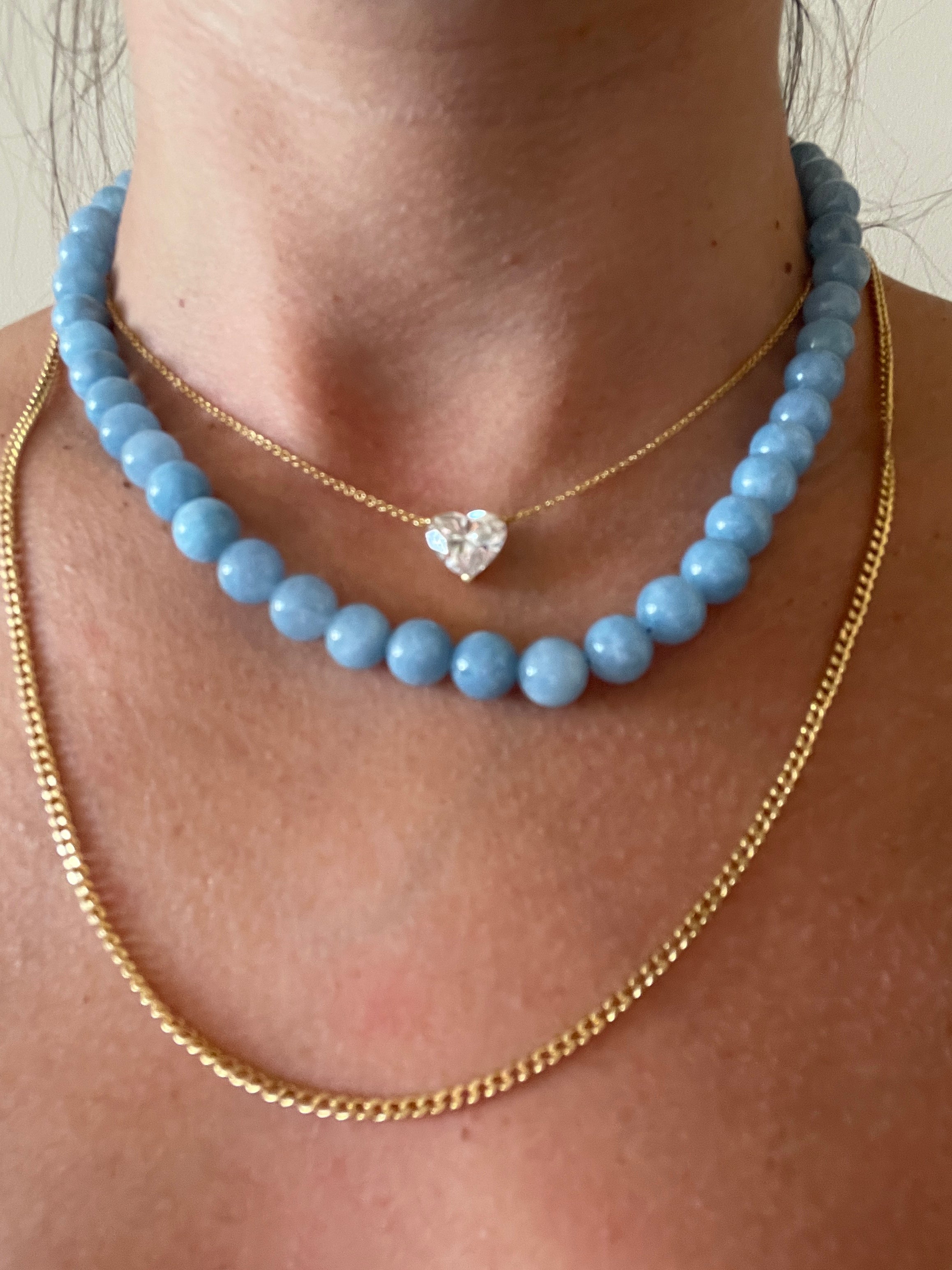 שרשרת אבן חן כחול ים עמוק טבעית 8 מ״מ