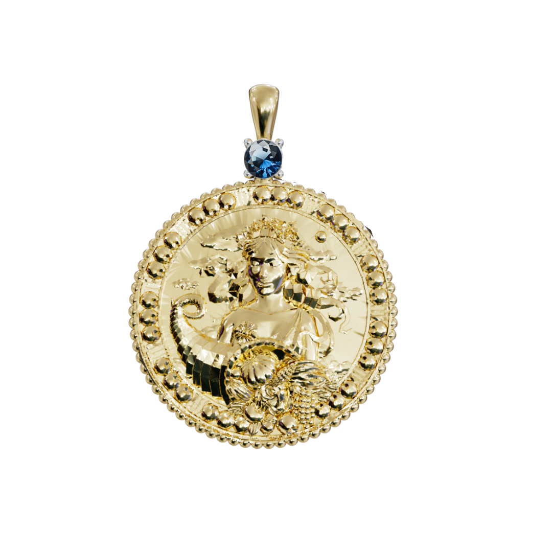 קמע מזל בתולה עם שיבוץ סוליטר של אבן המזל